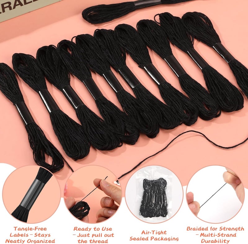 JUPEAN 14 Skeins Black Embroidery Floss: Embroidery Thread 120 Yards Friendship Bracelet String Cross Stitch Cotton Yarn for DIY Bracelet Making - Image 3